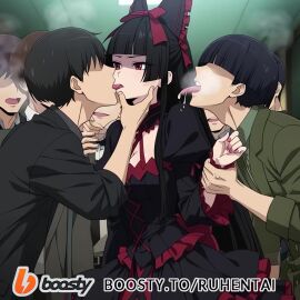 1girls 6+boys ai_generated ass black_hair breast_grab breasts disgust disgusted disgusted_look ear gangbang gate_-_jieitai_ka_no_chi_nite_kaku_tatakaeri gesture gesturing_at_viewer goth goth_girl gothic gothic_girl gothic_lolita kissing large_breasts licking licking_face licking_lips lipstick lolita_fashion lolita_hairband long_hair looking_at_viewer makeup netorare noises ntr public red_lips red_lipstick red_nails rory_mercury saliva smile smile_at_viewer steam tagme video