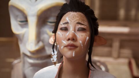 1boy 1girls 3d after_deepthroat after_oral asian bellara_lutare big_penis bioware black_hair blowjob bluelight breasts brown_eyes cum cum_on_face curvaceous curvy curvy_figure dragon_age dragon_age_the_veilguard elf elf_ears eyeshadow female hair_bun hips light-skinned_female light_skin long_ears long_penis male male/female mature mature_female oral penis skinny slim slim_waist straight thick thick_hips thick_legs thick_thighs thighs tied_hair voluptuous waist wide_hips