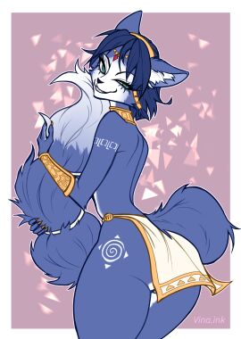 1girls canine canine_humanoid digital_drawing_(artwork) female female_focus female_only fur furry furry_female furry_only holding_tail krystal loincloth looking_at_viewer looking_back scantily_clad seductive_smile smirk smug solo solo_female solo_focus star_fox tagme tail thick_thighs topless two-tone_hair vina.ink