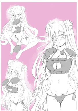 2d belly belly_button breasts cat_girl cat_paws catgirl cleavage date_a_live exposed_torso female hoshimiya_mukuro light-skinned_female light_skin long_hair solo solo_female solo_focus thighs