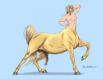 animal_genitalia_on_humanoid balls beard big_penis centaur cum facial_hair flaccid glasses horsecock horsecock_on_humanoid lykostherium male male_only nude penis solo solo_male sweat sweating taur