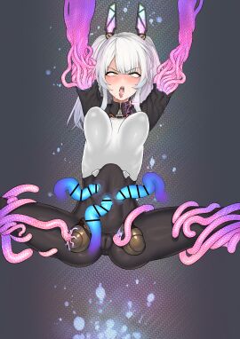 1girls ahe_gao ass blush breast_expansion breast_growth breast_growth_(enlargement) breasts clothed clothing cum cum_in_mouth female karenina_(punishing:_gray_raven) machine male mind_break mind_control moriyasaki penis personality_excretion phasing punishing:_gray_raven pussy robot_girl sagging_breasts solo stomach_penetration tentacle tentacle_rape tongue tongue_out twintails what white_hair yellow_eyes