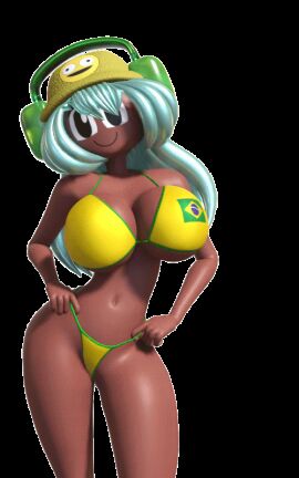 1girls 3d 3d_(artwork) 3d_animation accurate_art_style accurate_body_type animated animated_gif ass big_ass big_breasts big_thighs bikini bouncing_breasts brazil brazilian_flag breasts cyan_hair dark-skinned_female dark_breasts dark_skin dolly_dimpley female hat headphones jiggle jiggling_breasts looking_at_viewer loop looping_animation smile smiling smiling_at_viewer smiling_friends thick_thighs thighs transparent_background wyerframez yellow_bikini yellow_swimsuit