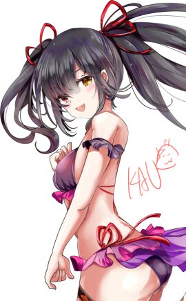 1girls ass bikini black_hair breasts date_a_live female female_only light-skinned_female light_skin red_eyes thighs tokisaki_kurumi twintails