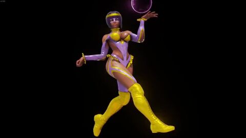 3d 3d_animation animated bob_cut brown_skin brown_skinned_female busty capcom egyptian egyptian_female female female_focus female_only hourglass_figure menat_(street_fighter) purple_hair rainbow_mika_(cosplay) sf_screenshot short_hair street_fighter street_fighter_v tagme video wide_hips