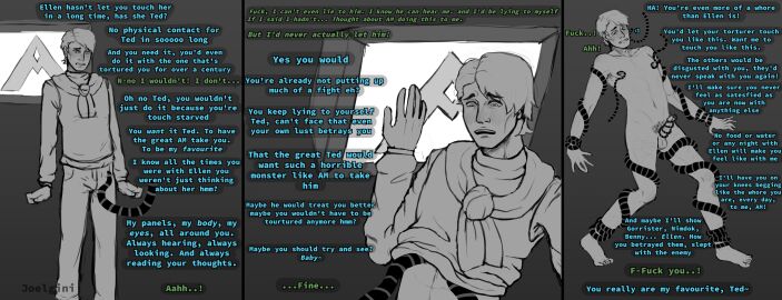 allied_mastercomputer am_(ihnmaims) arm_hair armpit_hair artist_upload ascot blush blushing body_hair bondage bulge bulge_through_clothing cables circumcised clothed collarbone comic computer computer_monitor degradation denial dialogue dubious_consent english_text erection erection_under_clothes flirting frown hand_on_another's_head hate_sex horny horny_male i_have_no_mouth_and_i_must_scream joelgini leg_hair light-skinned_male light_skin long_sleeves looking_down looking_down_at_another looking_down_at_penis machine machine_sex male male_on_male mind_reading mocking monochrome muscular muscular_male navel nervous nipple_play nipples nose_blush nude old_male open_mouth panels pants parted_lips pecs penis power_imbalance pubic_hair resisting restrained restrained_arms restrained_by_tentacles restrained_legs robot robot_on_human shirt_lift short_hair standing stockholm_syndrome sweater_vest taunting ted_(ihnmaims) tentacle tentacle_on_male tentacle_sex tentacles_around_penis tentacles_around_wrists text toxic_yaoi twunk undressing undressing_another urethral_insertion urethral_penetration vest wire_penetration wires yaoi