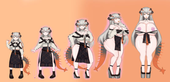 1girls arknights bimbofication bimbofication_sequence breast_expansion female female_only gigantic_breasts huge_breasts lactation massive_breasts radromu saria_(arknights) sequence standing transformation transformation_sequence voluptuous