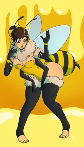 ass b.va bee bee_costume bee_girl bent_over big_ass big_breasts big_lips bimbo_lips breasts brown_eyes brown_hair cleavage d.va fat_ass female hourglass_figure hourglass_figured_female overwatch overwatch_2 voluptuous voluptuous_female wide_hips wrenzephyr2
