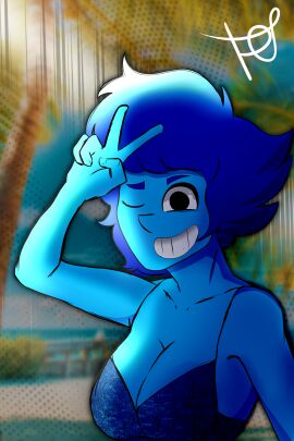 beach blue_body blue_hair blue_skin cute_face female gem lapis_lazuli_(steven_universe) steven_universe swimsuit