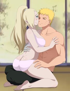 1boy 1girls ass ass_cleavage ass_crack bandaged_arm bandages barefoot black_pants blonde_hair blush boruto:_naruto_next_generations butt_crack cheating couple cuddling female half_naked happy hug huge_ass hugging iharuluna_(artist) ino_yamanaka lingerie male male/female milf muscular muscular_male naruto naruto_(series) naruto_shippuden panties pants pink_bra pink_panties romantic romantic_couple round_ass shirtless shirtless_(male) short_hair shounen_jump sitting sitting_on_lap sitting_on_person smile smiling snuggle snuggling straddling straight uzumaki_naruto very_long_hair voluptuous voluptuous_female whisker_markings whiskers yellow_hair