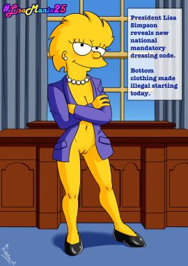 aged_up bottomless business_suit business_woman crossed_arms drproletariat lisa_simpson looking_at_viewer open_clothes open_jacket the_simpsons yellow_body yellow_skin