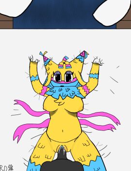 crying crying_with_eyes_open cum_in_pussy dandy's_world female missionary_position oc original_character penetration pinata pussy yatta_(dandy's_world) yellow_body