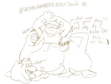 2025 anthro armpit_sniffing avian balls bear belly bird bodily_fluids closed_eyes club_penguin dialogue english_text erection eyewear genitals group herbert_p._bear hi_res male male/male mammal penguin penis polar_bear simple_background slightly_chubby sniffing srirachamander sunglasses sweat text ursine white_background