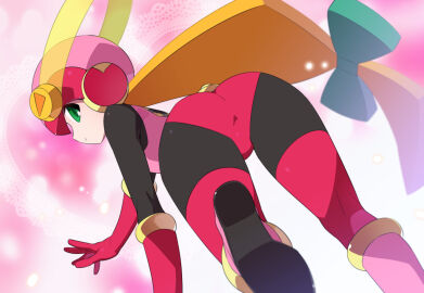 ass ass_focus back capcom curvy female kaidou_zx looking_at_viewer looking_back mega_man mega_man_battle_network net_navi presenting presenting_ass presenting_hindquarters rear_view roll.exe stockings thighs viewed_from_below