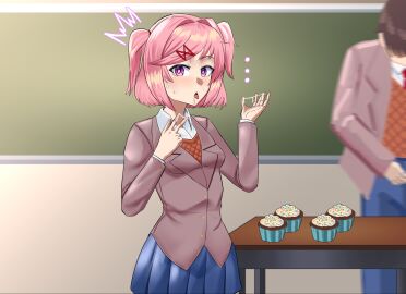 1boy 1girls after_sex clothed cum doki_doki_literature_club female female_focus fully_clothed human kahullt looking_at_viewer male mc_(doki_doki_literature_club!) natsuki_(doki_doki_literature_club) solo_focus