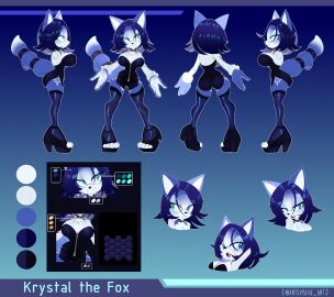 aqua_eyes artsybluensfw blue_fur blue_hair cleavage female fox_ears fox_girl fox_tail high_heels krystal krystal_(star_fox) mobian_(species) sonic_(series) sonic_the_hedgehog_(series) star_fox thighhighs