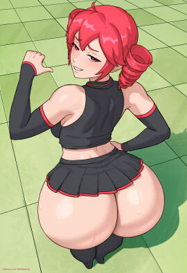 1girls 2025 alternate_ass_size alternate_version_available ass big_ass black_skirt black_thighhighs bubble_butt curvy drill_hair fat_ass female female_only from_behind grin huge_ass kasane_teto large_ass looking_at_viewer looking_back microskirt red_eyes red_hair skirt smile solo solo_female standing superbusty thick thighhighs utau voluptuous wide_hips