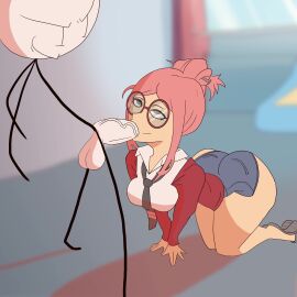 1boy 1boy1girl 1girls all_fours animated background blowjob clothed clothed_sex color cum cum_in_mouth don_pena emma_(x-venture) fellatio female glasses hairpin jiggle jiggling_ass jiggling_breasts mp4 pants penis pink_hair red_shirt sex shirt shorts slippers stickman tagme terran_defenders throat_fuck tie tied_hair video white_penis white_shirt x-venture