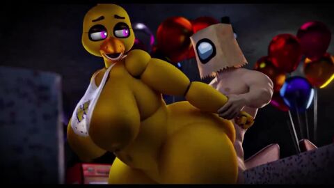 1boy 1girls animated big_ass big_breasts chica_(fnaf) five_nights_at_freddy's huge_ass huge_breasts skxx_elliot sound tagme thick_thighs video