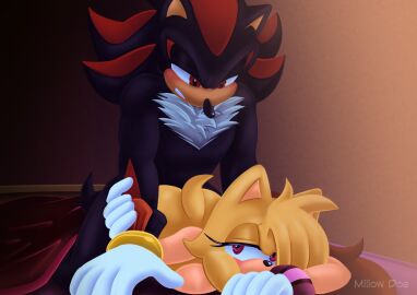 ambiguous_penetration anthro ass bed black_body black_fur blush breasts canon_x_oc clothing digital_media_(artwork) duo eulipotyphlan eyelashes fan_character female female_penetrated from_behind_position fur furniture gloves hair handwear hazel_(pervydoe) hedgehog hi_res lying male male/female male_penetrating male_penetrating_female mammal nude on_back on_bed penetration penile penile_penetration penis pervydoe sega sex shadow_the_hedgehog sonic_(series) sonic_the_hedgehog_(series) tail
