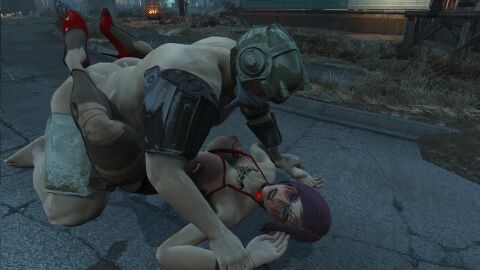 3d breasts eyeshadow fallout fallout_4 female low_quality no_artist no_source purple_hair screencap screenshot tattoos