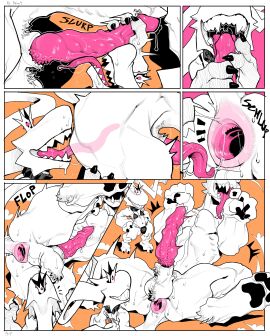 2024 absurd_res anal animal_genitalia anthro anthro_on_feral anus ass biped bodily_fluids claws crown deep_rimming digital_media_(artwork) erection eyeless feral finger_claws gaping gaping_anus genitals group group_sex handjob headgear hi_res larger_feral larger_male long_tongue lying male male/male male_anthro male_feral monster nsfuwu4 on_back oral pawpads penile penis presenting puffy_anus quadruped rimming sex sharp_teeth sheath size_difference smaller_anthro smaller_male sweat sweaty_ass sweaty_butt teeth threesome tongue trio zoophilia