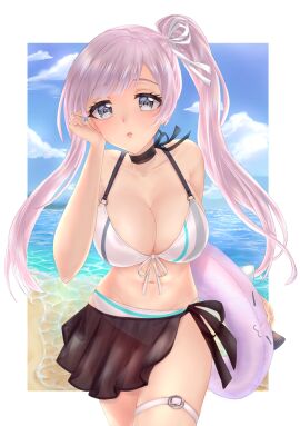 beach big_breasts breasts cleavage d4dj female female_only fully_clothed innertube izumo_saki kougami long_hair revealing_clothes swimsuit