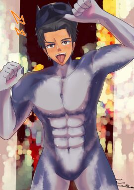 1boy abs animated armpit_hair armpits blurry_background body_harness bodysuit bulge chastity chastity_cage chastity_device chastity_device_only cock_ring collar eiso erect_penis erection fetish harness image_set jujutsu_kaisen looking_at_viewer male male_only muscular muscular_male nipples nude nude_male penis pubic_hair pup_mask puppyplay solo tongue tongue_out useless_censoring