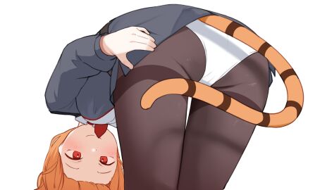 1girls 2d ass black_pantyhose black_shirt daebom female kemonomimi leotard orange_hair pantyhose patreon red_eyes red_tie smile solo tagme tail tiger_(daebom) tiger_tail war_thunder white_leotard