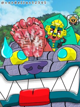 1girls black_hair brawl_stars brawler brown_skin cum cum_on_feet feet feet_focus feet_together female female_only foot_fetish jaguar_spirit_meg_(brawl_stars) mecha meg_(brawl_stars) robot semen semen_on_feet smelly_feet soles supercell