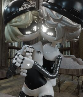 1boy 1girls 3d 3d_(artwork) accurate_art_style alexandrstariy anal anal_sex butler drone female glasses glitch_productions gold_hair golden_hair hickey kissing library light_gray_hair maid maid_headdress male male/female murder_drones n_(murder_drones) n_worker_drone robot robot_boy robot_girl sex stepanaan v_(murder_drones) v_worker_drone white_eyes white_hair