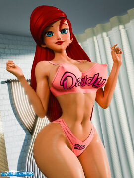 1girls 3d ariel big_breasts bra breasts daddy_kink disney disney_princess erect_nipples female full_color nipple_bulge nipples no_penetration panties red_hair skyblade3dx solo solo_female the_little_mermaid underwear