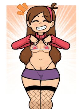 ^_^ bangs belly bikini bikini_under_clothes blush blush_stickers breasts brown_hair closed_eyes clothes_lift clothing disney disney_channel disney_xd emphasis_lines female female_only female_pubic_hair fishnet_legwear fishnet_thighhighs fishnets gravity_falls grin hairband headwear high_resolution highleg legwear lifted_by_self long_hair long_sleeves mabel_pines medium_breasts micro_bikini microskirt miniskirt navel panties pink_bikini pink_swimsuit plump pubic_hair pubic_hair_peek purple_skirt red_bikini red_sweater red_swimsuit skirt smile solo standing steca sweater sweater_lift swimsuit swimsuit_under_clothes thelazyart thick_thighs thighhighs thighs thong turtleneck underboob underwear wide_hips