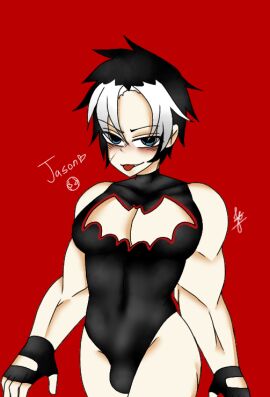 batman_(series) blush breasts bulge dc dc_comics feminine_male jason_todd male male_only muscles muscular muscular_chest red_hood_(dc) tongue tongue_out