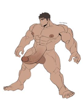 1boy abs balls bara biceps big_balls big_penis erection male male_nipples male_only muscular muscular_male nipples nude pecs penis solo solo_male ten_g89 yaoi
