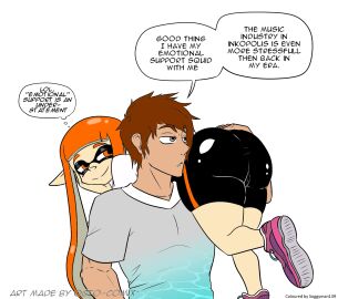 1boy 1girls ass big_ass carrying_over_shoulder colored edit fat_ass female human inkling inkling_girl kaori_(splatoon) male nintendo octo-comix_(artist) over_the_shoulder shorts shoulder_carry smile splatoon splatoon_(series) tentacle_hair thick_thighs wide_hips