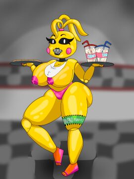 1girls anthro ass avian beakless breasts eyeless female five_nights_at_freddy's fnaf huge_ass huge_breasts massive_ass massive_breasts milkshake ongio robot robot_girl shortstack smiling solo toy_chica_(fnaf)