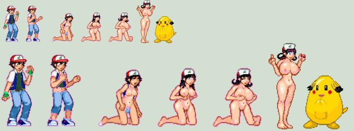 gender transformation, nintendo, nurse joy, pikachu, pixel art, pokemon, ru...