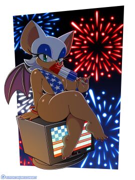 1girls 4th_of_july american_flag_bikini blue_eyeshadow color colored female female_only fireworks green_eyes high_resolution highres line_art looking_at_viewer omegasunburst painted_fingernails painted_nails painted_toenails patreon patreon_logo patreon_username popsicle rouge_the_bat sega shortstack sling_bikini sling_swimsuit slingshot_bikini slingshot_swimsuit solo solo_female solo_focus sonic_(series) sonic_the_hedgehog_(series) sucking_popsicle swimsuit swimwear watermark white_fur