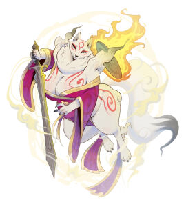 amaterasu amaterasu_(okami) anthro big_breasts breasts canid canine canis capcom cleavage deity female furry huge_breasts lilwhorgi okami sword tagme thick_thighs wide_hips wolf