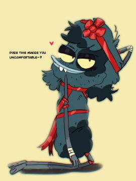 christmas christmas_ribbon english_text ibispaintx looking_at_viewer male oc original privategyre ribbon schurk_pinchitter_(privategyre) smirk solo yellow_background