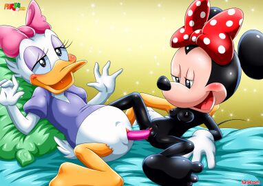 2girls anthro anthro_on_anthro anthro_only avian bbmbbf breasts daisy_duck daisy_dukes dildo disney female female_only fur34 furry minnie_mouse mouse nipples palcomix public_domain pussy sex_toy spread_legs