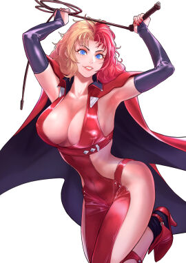 1girls absurd_res absurdres armpit_crease armpit_fetish armpits arms_up armwear ass bare_legs bare_thighs belly_button big_breasts black_armwear black_socks blonde_hair blue_eyes bodysuit breasts busty cape chara_soon cleavage clothed clothed_female clothing cutout dominatrix elbow_gloves eyelashes eyes eyeshadow female female_focus female_only femdom fingerless_gloves gloves gundam gundam_zz heels hi_res high_heels hips inner_sideboob large_breasts latex latex_armwear latex_clothing latex_suit light-skinned_female light_skin long_eyelashes long_gloves looking_at_viewer makeup mature mature_female messy_hair milf mobile_suit_gundam multicolored_hair nail_polish ncots666 open_eyes painted_nails pale-skinned_female pale_skin pink_lips pink_lipstick pinup pinup_pose plain_background pose posing red_clothing red_hair red_heels red_high_heels red_nail_polish red_nails skimpy smile smiling smiling_at_viewer socks solo solo_female solo_focus standing stiletto_heels teeth tight_clothes tight_clothing very_high_resolution voluptuous voluptuous_female wavy_hair whip white_background wide_hips