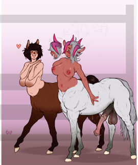 1futa 1girls 2023 animal_genitalia_on_humanoid balls breasts centaur chubby dark-skinned_futa dark_skin embarrassed equid_taur female futanari futataur geier horsecock horsecock_futa horsecock_on_humanoid huge_cock humanoid intersex light-skinned_female light_skin monster monster_girl nude penis sagging_breasts solo_focus standing taur