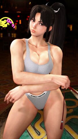 1girls 3d brown_eyes brown_hair calvin_klein fatal_fury female female_focus female_only high_ponytail mai_shiranui mai_shiranui_(street_fighter_6) matching_hair/eyes ponytail snk solo street_fighter street_fighter_6 underwear