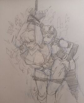 2girls black_hair blake_belladonna canon_couple cat_girl catgirl female moray_(artist) morayazure multiple_females multiple_girls rwby yang_xiao_long yuri