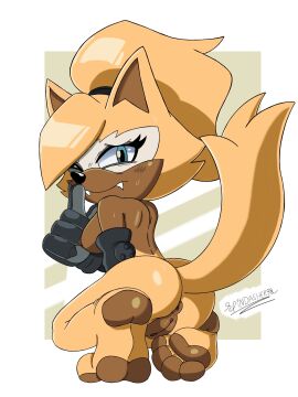 2024 anthro anus areola ass big_ass big_breasts big_butt blue_eyes blush blush_lines bodily_fluids breasts brown_areola brown_body brown_fur brown_nipples canid canine canis clothing crouching eyelashes fangs female fur genitals gloves green_background grey_clothing grey_gloves grey_handwear handwear hi_res idw_publishing long_tail looking_at_viewer looking_back looking_back_at_viewer mammal nipples nude one_eye_closed pawpads pussy rear_view sega signature simple_background solo sonic_(series) sonic_the_hedgehog_(comics) sonic_the_hedgehog_(idw) sonic_the_hedgehog_(series) spindasher98 sweat sweatdrop tail tan_body tan_fur teeth thick_thighs whisper_the_wolf white_background white_body white_fur wide_hips wolf