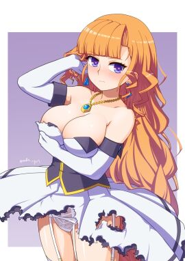 1girls arcana_heart arcana_heart_2 arcana_heart_3 breasts exposed_breasts female long_hair nalia orange_hair petra_johanna_lagerkvist purple_eyes ripped_clothing underwear white_underwear