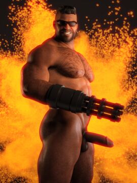 3d 3d_(artwork) 3d_model amputated_arm amputee bara barret_wallace black_hair boner dark_male_only erect_penis erection final_fantasy final_fantasy_vii final_fantasy_vii_remake gun_arm hairy_chest lava machine_gun magma male male_focus male_only muscular muscular_chest muscular_male nude penis saltyrenders solo solo_focus solo_male square_enix sunglasses thick_penis yaoi