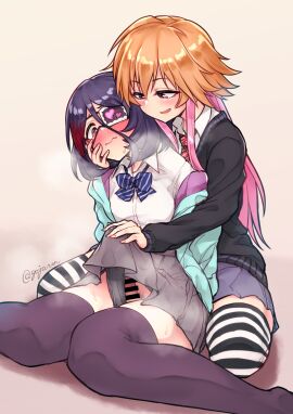 1futa 1girls bar_censor breasts bulge censored clothed clothing duo erection erection_under_clothes female futa_on_female futa_with_female futanari gojarun hand_on_another's_cheek hand_on_another's_face hayasaka_mirei highres human idolmaster idolmaster_cinderella_girls intersex light-skinned_female light-skinned_futa light_skin looking_at_another mostly_clothed ninomiya_asuka penis sitting tenting